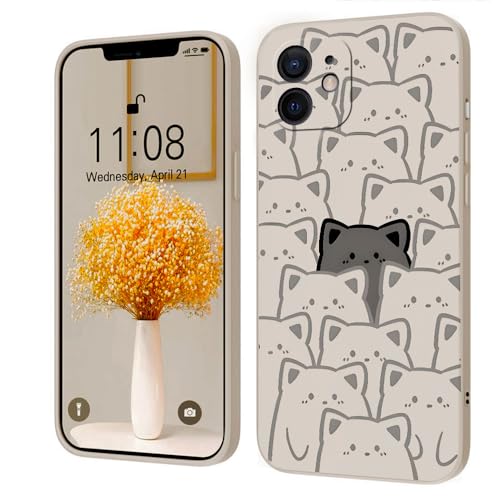 Kreative Cartoon Silikon Softcase Kompatibel mit iPhone 12 mini Hülle, [Katze Pattern] Anti-Fall-Schutzhülle,weiß von PAIX