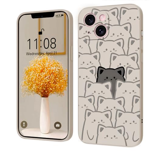 Kreative Cartoon Silikon Softcase Kompatibel mit iPhone 15 Hülle, [Katze Pattern] Anti-Fall-Schutzhülle,weiß von PAIX
