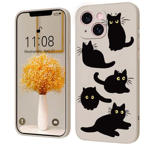 Kreative Cartoon Silikon Softcase Kompatibel mit iPhone 15 Hülle, [Katze Pattern] Anti-Fall-Schutzhülle,weiß von PAIX