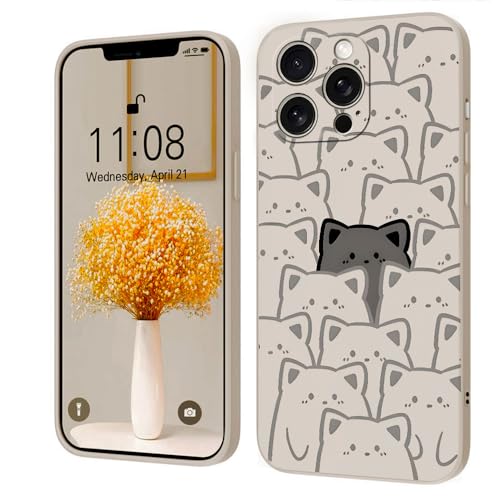 Kreative Cartoon Silikon Softcase Kompatibel mit iPhone 15 Pro Hülle, [Katze Pattern] Anti-Fall-Schutzhülle,weiß von PAIX