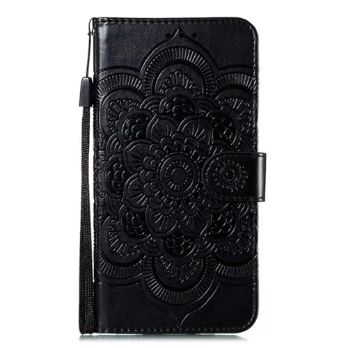 Premium Flip Wallet Stoßfest Kompatibel mit iPhone 12 Pro Handyhülle PU Leder Mandala Prägung Design mit Halterung Kartenhalter Schutzhülle Schwarz von PAIX