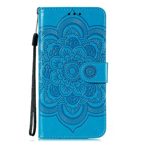 Premium Flip Wallet Stoßfest Kompatibel mit iPhone 13 Pro Max Handyhülle PU Leder Mandala Prägung Design mit Halterung Kartenhalter Schutzhülle Blau von PAIX