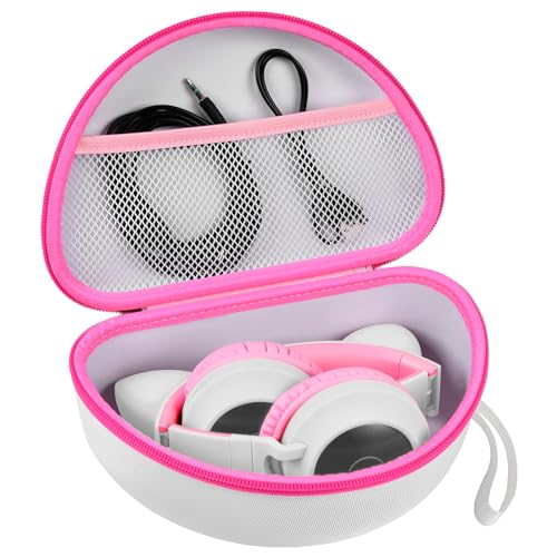 Kopfhörer-Hülle für Riwbox CT-7 Pink/für Jack CT-7S Cat Green 3,5 mm / für iClever IC-HS01 / für Picun / FosPower Bluetooth Wireless Over-Ear-Kopfhörer, nur für Kids-Box, Weiß von PAIYULE
