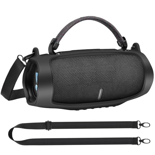 Schutzhülle für JBL Charge 6 tragbarer, wasserdichter Bluetooth-Lautsprecher, Reise-weiche Schutzhülle, Silikon-Lautsprecherhalterung mit Gurt (schwarz) von PAIYULE