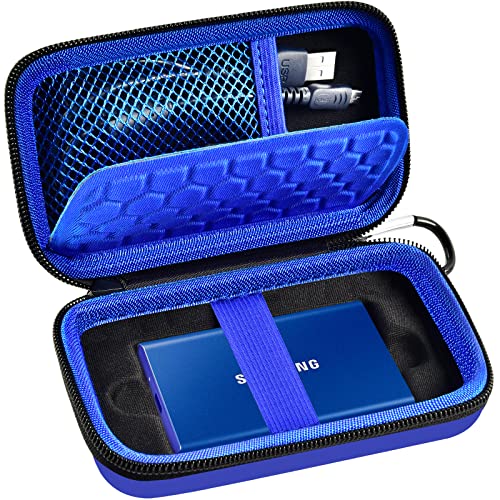 Schutzhülle kompatibel mit Samsung T7/T7 Touch Portable SSD 1 TB 2 TB 500 GB USB 3.2 externes Solid State Drive, Reise-Aufbewahrungs-Organizer passend für USB-Kabel und mehr Zubehör (blau) von PAIYULE