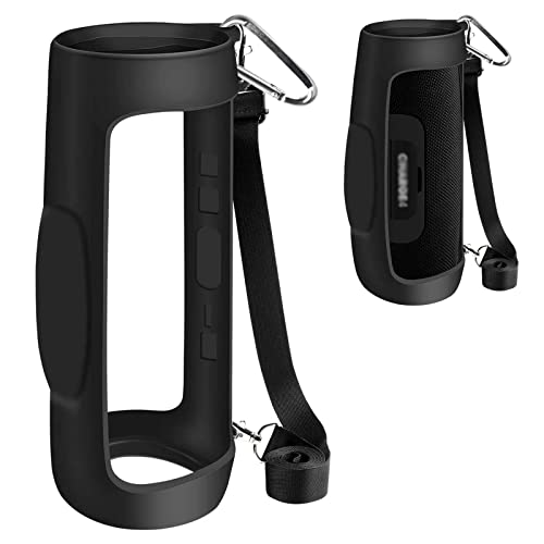 Silikon-Schutzhülle für Charge 4, tragbar, wasserdicht, kabellos, Bluetooth-Lautsprecher, Reisegel, weiche Haut, wasserdichte Gummi-Tragetasche mit Gurt, Schwarz von PAIYULE