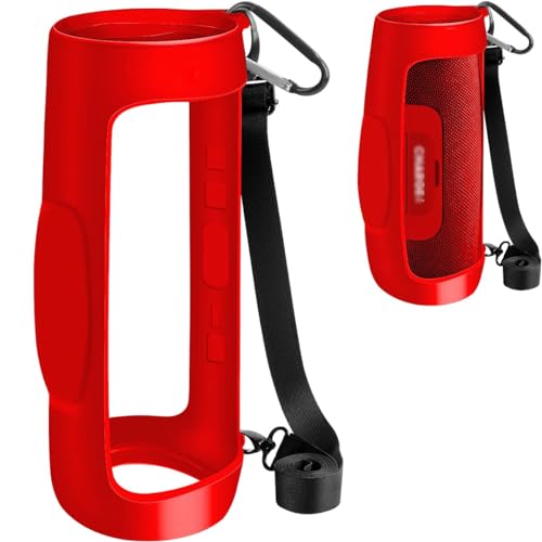 Silikon-Schutzhülle für Charge 4, tragbar, wasserdicht, kabellos, Bluetooth-Lautsprecher, Reisegel, weiche Haut, wasserdichte Gummi-Tragetasche mit Gurt, Rot von PAIYULE