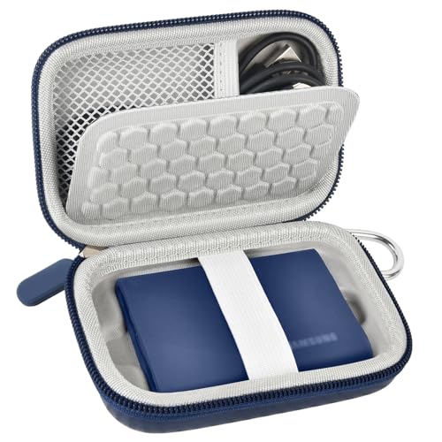 Tragetasche kompatibel mit Samsung T9 Portable SSD 4TB 2TB 1TB, USB Externe Solid State Festplatten-Aufbewahrungshalterung Tasche Abdeckung passt für USB-Kabel (blau) (nur Box) von PAIYULE