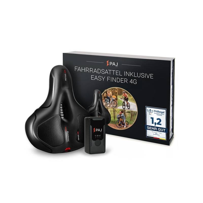 PAJ GPS Tracker für Fahrrad & E-Bike. Fahrradsattel mit EASY Finder 4G Peilsender. Live-Ortung und Diebstahlschutz Alarme. GPS Tracker versteckt von PAJ GPS