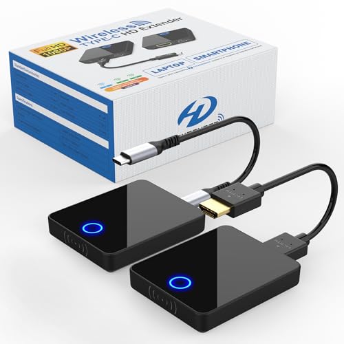 Wireless HDMI Transmitter and Receiver, PAKITE Type C Wireless HDMI, 1080P HDMI Drahtlos übertragen Plug and Play HDMI Funkübertragung von Laptop, Telefon, Pad zu Monitor, Projektor, HDTV (95Ft) von PAKITE