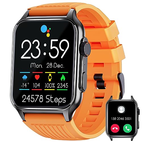 Smartwatch Herren Damen, 1,96" HD Bildschirm Smart Watch, mit Bluetooth Anrufe, Pulsmesser Schlafmonitor, 100+ Sportmodi Fitnessuhr, IP67 Wasserdicht Schrittzähler Sportuhr für Android iOS (Orange) von PAKRYS