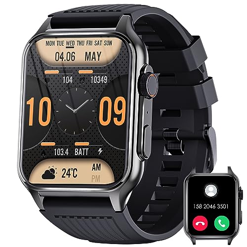 Smartwatch Herren Damen, 1,96" HD Bildschirm Smart Watch, mit Bluetooth Anrufe, Pulsmesser Schlafmonitor, 100+ Sportmodi Fitnessuhr, IP67 Wasserdicht Schrittzähler Sportuhr für Android iOS (Schwarz) von PAKRYS
