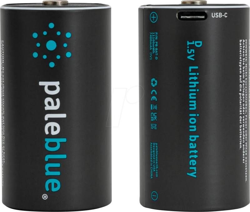 PABU 2X D USB - Li-Ion-Akku, D (Mono), 1,5 V, 7400 mAh, USB-C, 2er-Pack von PALEBLUE