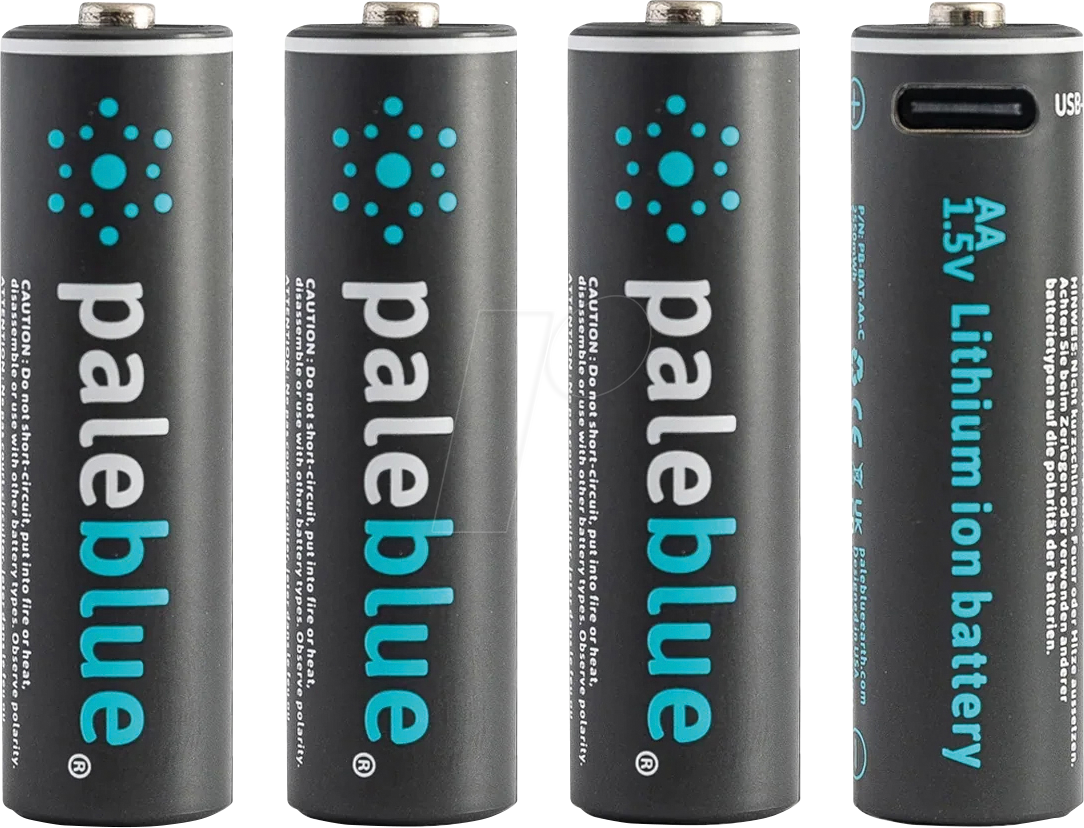PABU 4X AA USB - Li-Ion-Akku, AA (Mignon), 1,5 V, 1700 mAh, USB-C, 4er-Pack von PALEBLUE