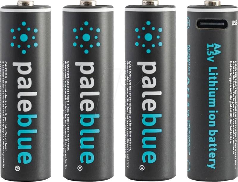 PABU 4X AA USB - Li-Ion-Akku, AA (Mignon), 1,5 V, 1700 mAh, USB-C, 4er-Pack von PALEBLUE