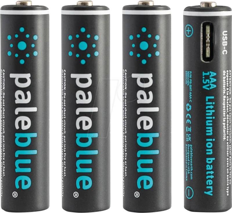 PABU 4X AAA USB - Li-Ion-Akku, AAA (Micro), 1,5 V, 600 mAh, USB-C, 4er-Pack von PALEBLUE