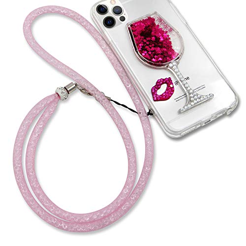 PALIFU Glitzer Flüssigkeit Hülle für Samsung Galaxy S23 Ultra 5G,Glänzend Strass Fließen Treibsand Funkeln Sterne Weinglas Handyhülle,Ultra Dünn Kristall Weich Silikon Hülle mit Handschlaufe-Rosa von PALIFU