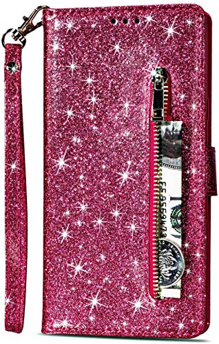 PALIFU Reißverschluss Brieftasche Hülle für Samsung Galaxy A34 5G,Bling Glitzer Leder Handyhülle mit Kartenhalter,Flip Magnetverschluss Stand Schutzhülle mit Handschlaufe-Rose Rot PALIFU Reißverschluss Brieftasche Hülle für Samsung Galaxy A34 5G,Bling Glitzer Leder Handyhülle mit Kartenhalter,Flip Magnetverschluss Stand Schutzhülle mit Handschlaufe-Rose Rot von PALIFU