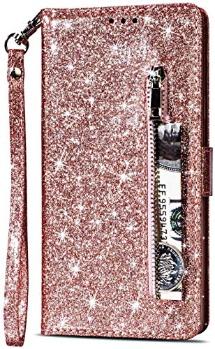PALIFU Reißverschluss Brieftasche Hülle für Samsung Galaxy A54 5G,Bling Glitzer Leder Handyhülle mit Kartenhalter,Flip Magnetverschluss Stand Schutzhülle mit Handschlaufe-Roségold PALIFU Reißverschluss Brieftasche Hülle für Samsung Galaxy A54 5G,Bling Glitzer Leder Handyhülle mit Kartenhalter,Flip Magnetverschluss Stand Schutzhülle mit Handschlaufe-Roségold von PALIFU