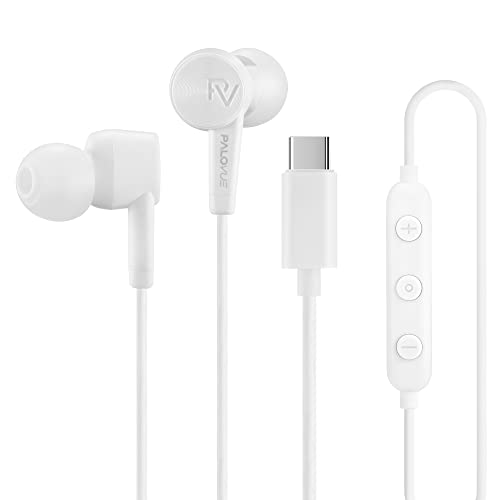 PALOVUE USB C Kopfhörer, In Ear Typ C Kopfhörer mit Mikrofon und Lautstärkeregelung Kompatibel mit Google Pixel Samsung Oneplus Huawei Sony MacBook SoundFlow Weiß von PALOVUE