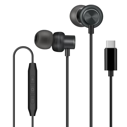 PALOVUE USB C Kopfhörer Earbuds, in-Ear Typ C Magnetische Ohrhörer mit Mikrofon Kompatibel mit Samsung Galaxy S22 S21 Ultra S20 FE 10, Google Pixel 7 6 5, iPhone 15 Series, One Plus 9 8 7, Schwarz von PALOVUE