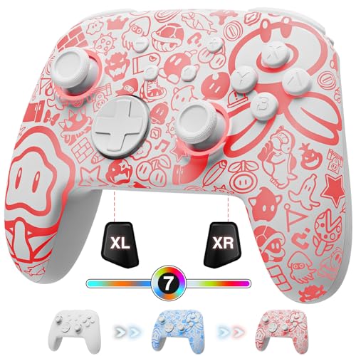 PALPOW [Leuchtend Modus] Firefly Switch Controller Wireless Kompatibel mit Switch/OLED/Lite, Switch Kontroller Gamepad mit 7 LED Farben/Paddle/Turbo - Weiß von PALPOW