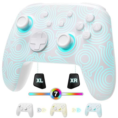 PALPOW [Leuchtend Modus] Switch Controller Wireless Kompatibel mit Switch/OLED/Lite, Firefly Bluetooth Kontroller Gamepad mit 7 LED Farben/NFC/Paddle/Turbo - Weiß von PALPOW