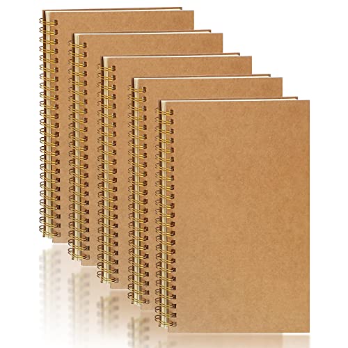 PALUDO 5 STK Notizbuch Liniert A5 Spirale Notizblock, Kraft Cover Notizhefte Leerseite 100 Seiten/50 Blatt Skizzenblock, A5 Notizblöcke Tagebuch Schreibblock Zeichenblock für Reisen Schule Büro von PALUDO