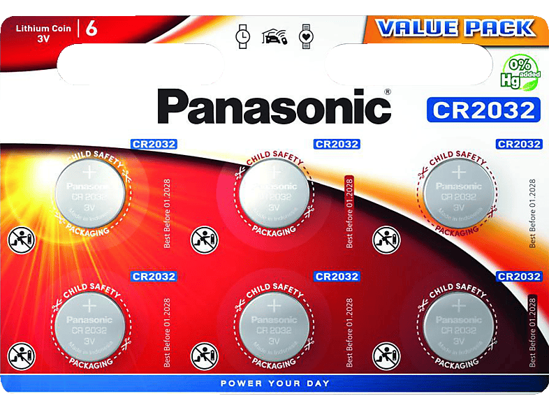PANASONIC CR2032EL/6BP CR2032 Knopfzelle, Lithium Metall, 3 Volt PANASONIC CR2032EL/6BP CR2032 Knopfzelle, Lithium Metall, 3 Volt von PANASONIC