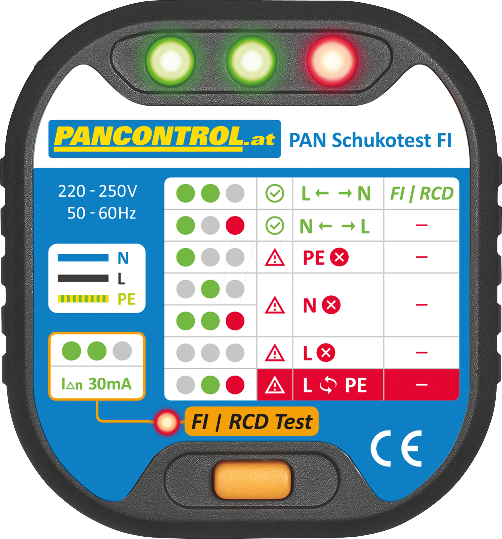 PAN SCHUTZ FI - Steckdosentester, FI-Test von PANCONTROL