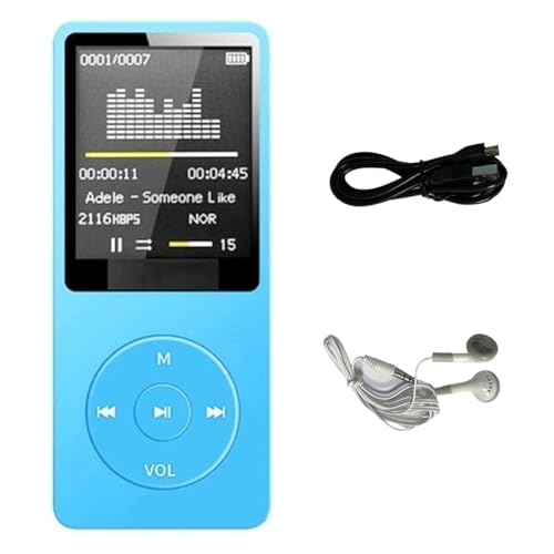 MP3 Player USB-Laderekord Digitalanzeige Bildschirm Musikspieler Aufnahmegerät ABS Media Tragbarer Lauf- und Gehmusikplayer Blau von PAPAPI