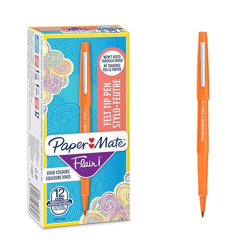 PAPER MATE Flair Filzstifte | mittlere Spitze (0,7 mm) | Orange | 12 Stück von PAPER MATE
