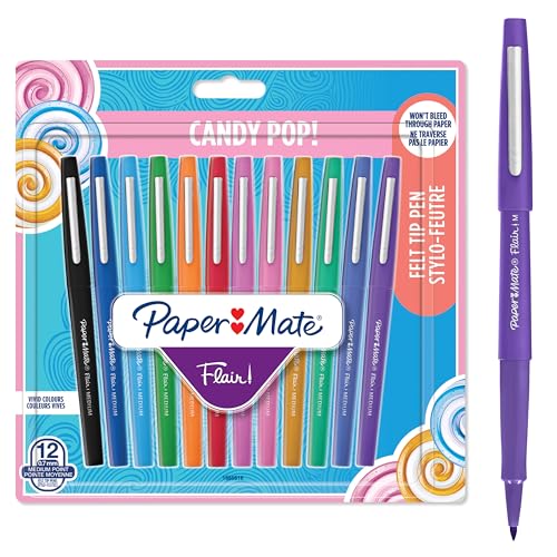 PAPER MATE Flair Filzstifte | mittlere Spitze (0,7mm) | Candy POP Farben | 12 Stück von PAPER MATE