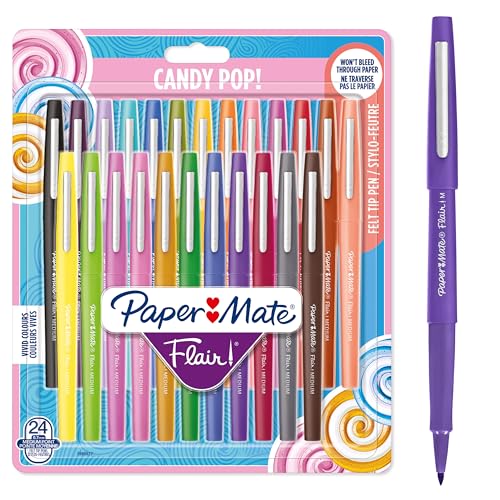 PAPER MATE Flair Filzstifte | mittlere Spitze (0,7mm) | Candy POP Farben | 24 Stück von PAPER MATE