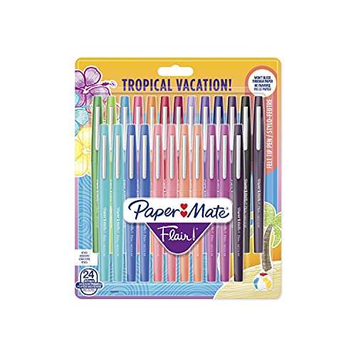 PAPER MATE Flair Filzstifte | mittlere Spitze (0,7mm) | Tropical Farben | 24 Stück von PAPER MATE