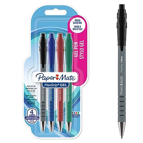 PAPER MATE FlexGrip Gelstifte | 0,7 mm | schwarze | blaue | rote & grüne Tinte | 4 Stück von PAPER MATE