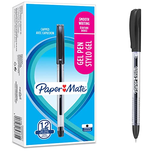 PAPER MATE Gelkugelschreiber | weiche Nadelspitze (0,5 mm) | schwarz | 12 Stück von PAPER MATE