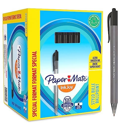 PAPER MATE InkJoy 100RT Retractable Kugelschreiber | mittlere Spitze (1,0 mm) | Schwarz | 100 Stück von PAPER MATE