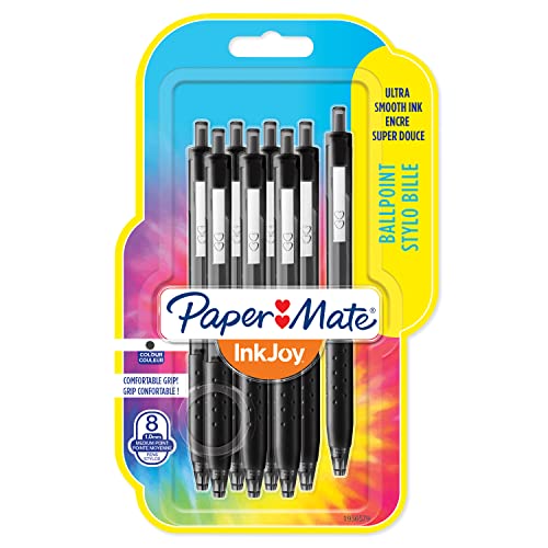 PAPER MATE InkJoy 300RT Retractable Kugelschreiber | mittlere Spitze (1,0 mm) | Schwarz | 8 Stück von PAPER MATE