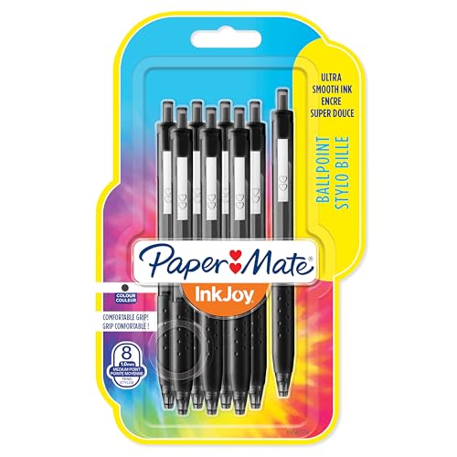 PAPER MATE InkJoy 300RT Retractable Kugelschreiber | mittlere Spitze (1,0 mm) | Schwarz | 8 Stück von PAPER MATE