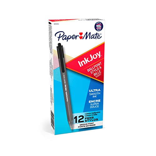 Paper Mate® InkJoy® 100RT Druckkugelschreiber, mittlere Spitze, Schwarz, 12 Stück von PAPER MATE