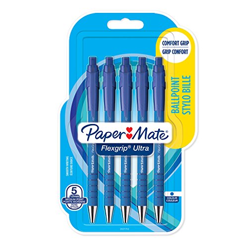 Paper Mate 2027753 Flexgrip Ultra-Druckkugelschreiber, 5er Pack Blau von PAPER MATE
