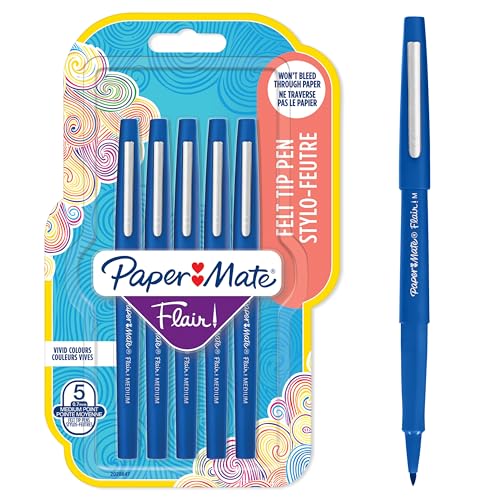 Paper Mate Flair Filzstifte | mittlere Spitze (0,7 mm) | Blau | 5 Stück von PAPER MATE