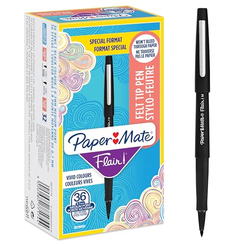 Paper Mate Flair Filzstifte | mittlere Spitze (0,7 mm) | Schwarz | 36 Stück von PAPER MATE