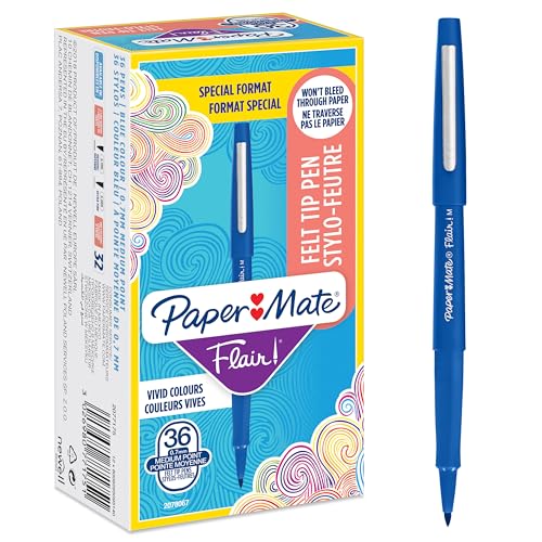 Paper Mate Flair Filzstifte | mittlere Spitze (0,7 mm) | blau | 36 Stück von PAPER MATE