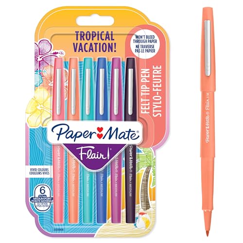 Paper Mate Flair Filzstifte | mittlere Spitze (0,7mm) | Tropical Farben | 6 Stück von PAPER MATE