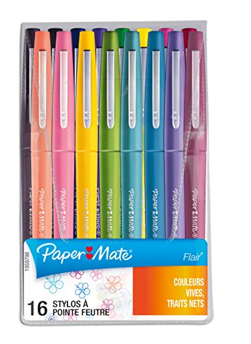 Paper Mate Flair Filzstifte | mittlere Spitze (0,7mm) | Tropical Farben | Stifte Tasche mit 16 Stiften von PAPER MATE