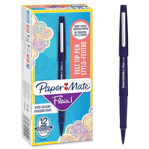Paper Mate Flair-Filzstifte | mittlere Spitze 0,7 mm | Navy Blau | 12er-Packung von PAPER MATE