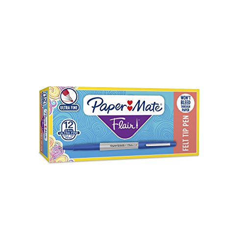 Paper Mate Flair-Stift mit extrafeiner Spitze, 0,33 mm, Blau, 12er-Packung von Paper Mate