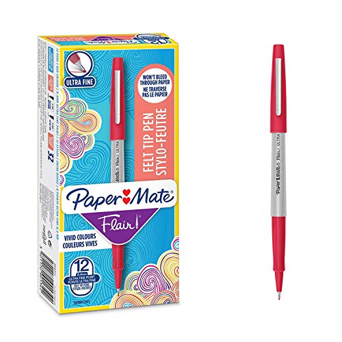 Paper Mate Flair-Stift mit extrafeiner Spitze, 0,33 mm, Rot, 12er-Packung von PAPER MATE